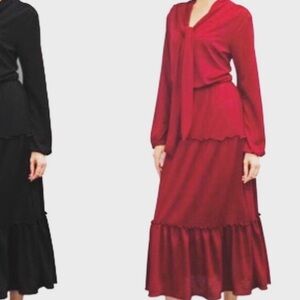 Melissa Masse Maxi Long Sleeve Dress - Current Red - NWT